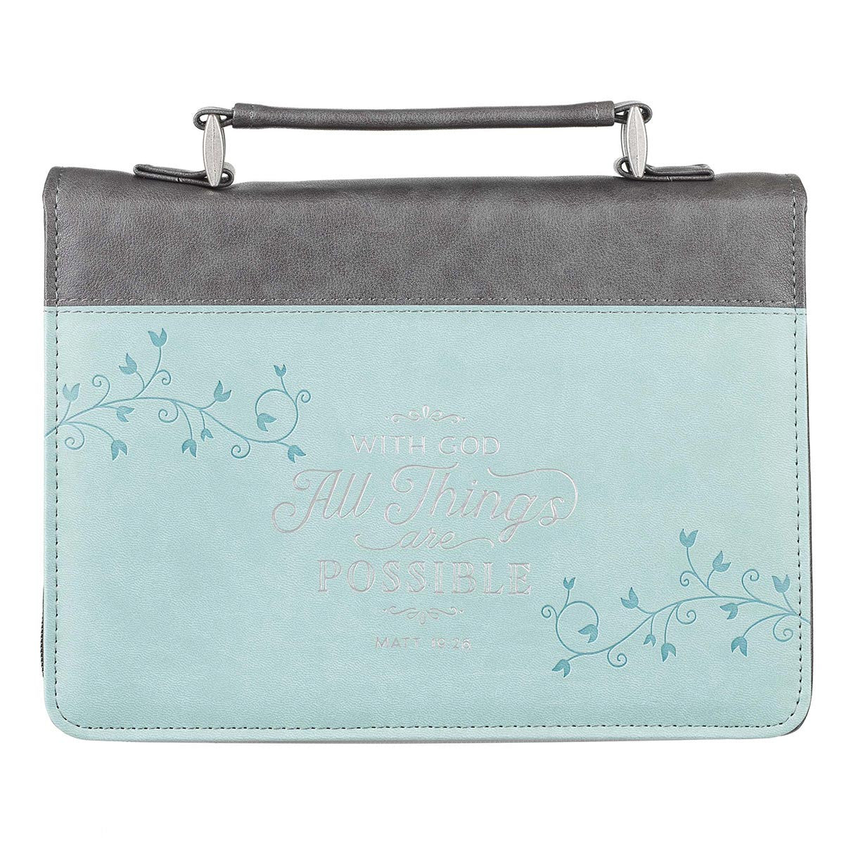 All Things Are Possible Classic Faux Leather Bible Cover in Light Blue
