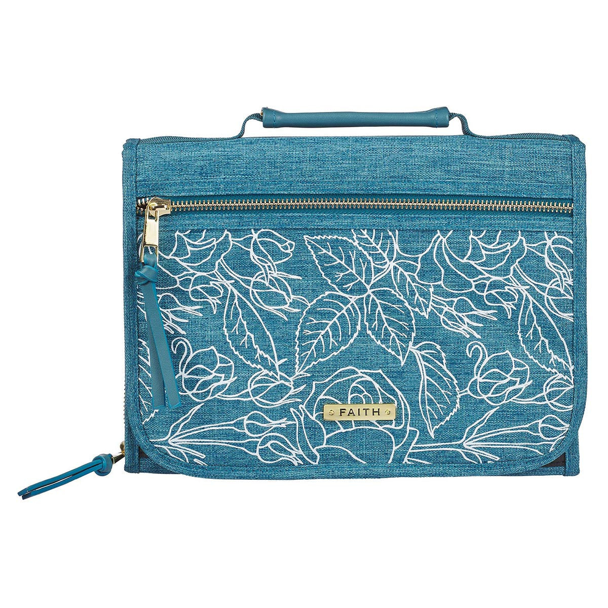 Faith Teal Tri-fold Organizer Bible Cover (7" x 9.75" x 1.75")