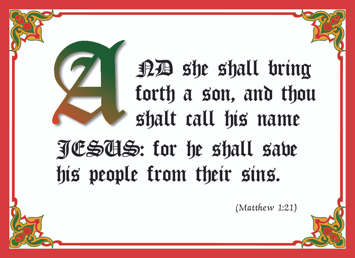 KJV Scripture Christmas Cards - Matthew 1:21 (10-pack)